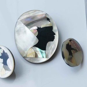 African Egyptian Inlaid Cameo Clip Earrings